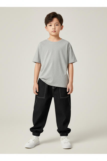 Pantalon Noir Garçon Ample Décontracté Coton - Jean