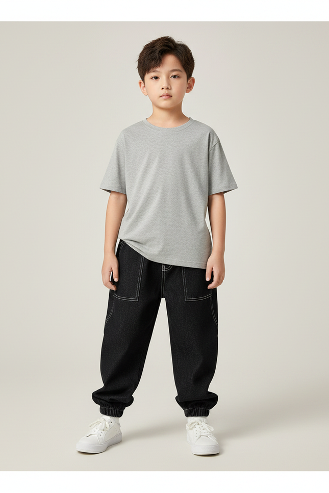 Pantalon Noir Garçon Ample Décontracté Coton - Jean