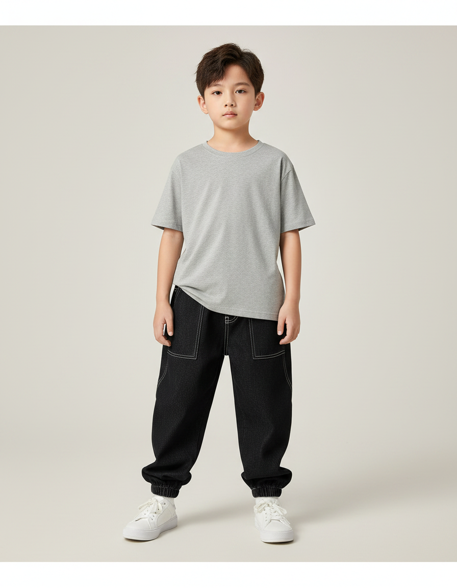 Pantalon Noir Garçon Ample Décontracté Coton - Jean