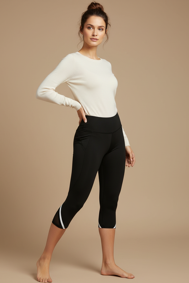 Pantalon Noir Capri Yoga Taille Haute Mesh - Polyester