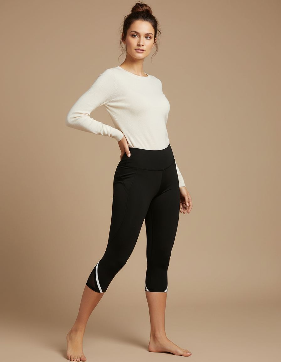 Pantalon Noir Capri Yoga Taille Haute Mesh - Polyester