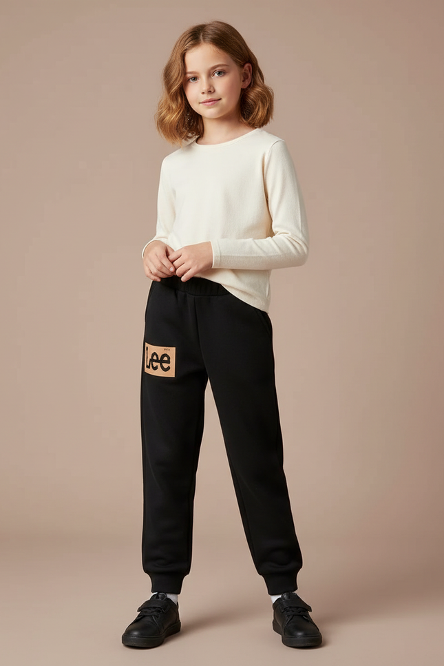 Pantalon Noir Enfant Molleton Imprimé Confortable Décontracté