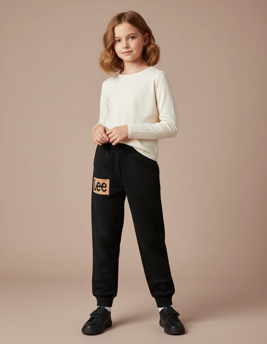 Pantalon Noir Enfant Molleton Imprimé Confortable Décontracté