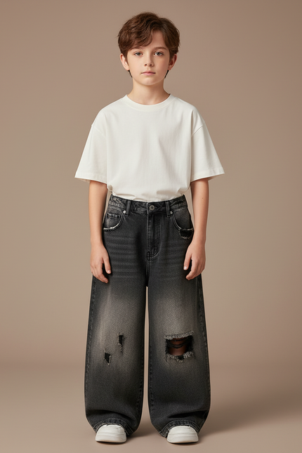 Pantalon Noir Jean Ample Déchiré Garçon Dégradé