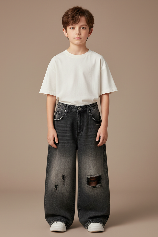Pantalon Noir Jean Ample Déchiré Garçon Dégradé