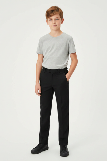 Pantalon Noir Droit Garçon Élégant Formel Moderne - Polyester