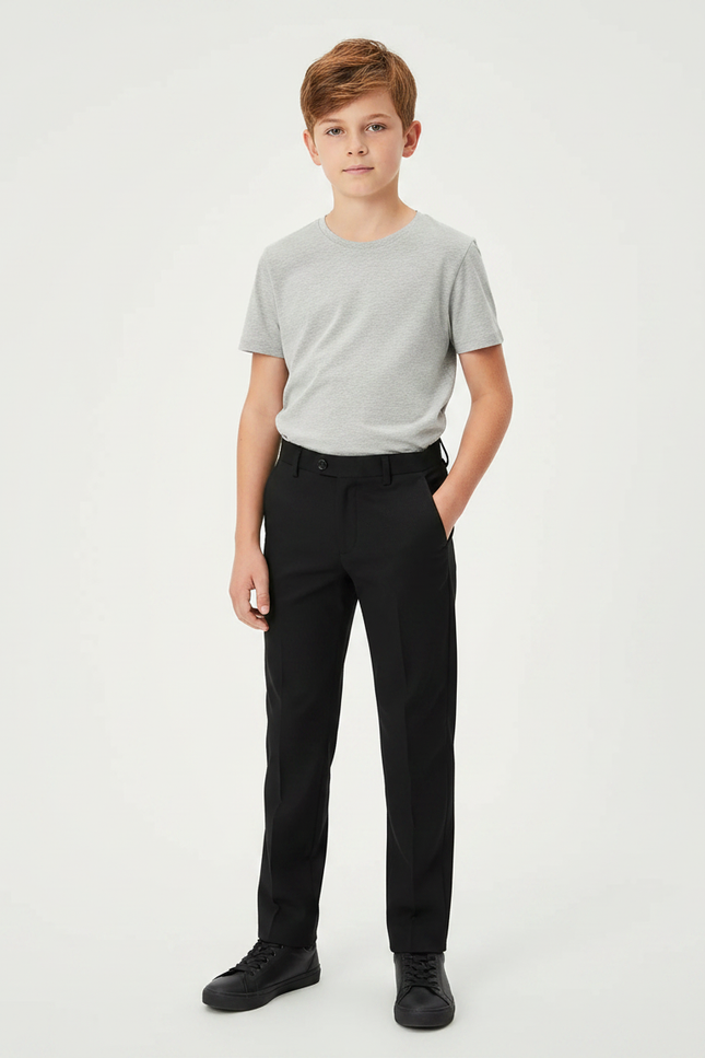 Pantalon Noir Droit Garçon Élégant Formel Moderne - Polyester