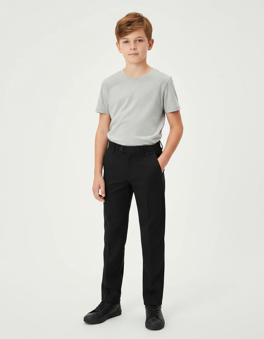 Pantalon Noir Droit Garçon Élégant Formel Moderne - Polyester