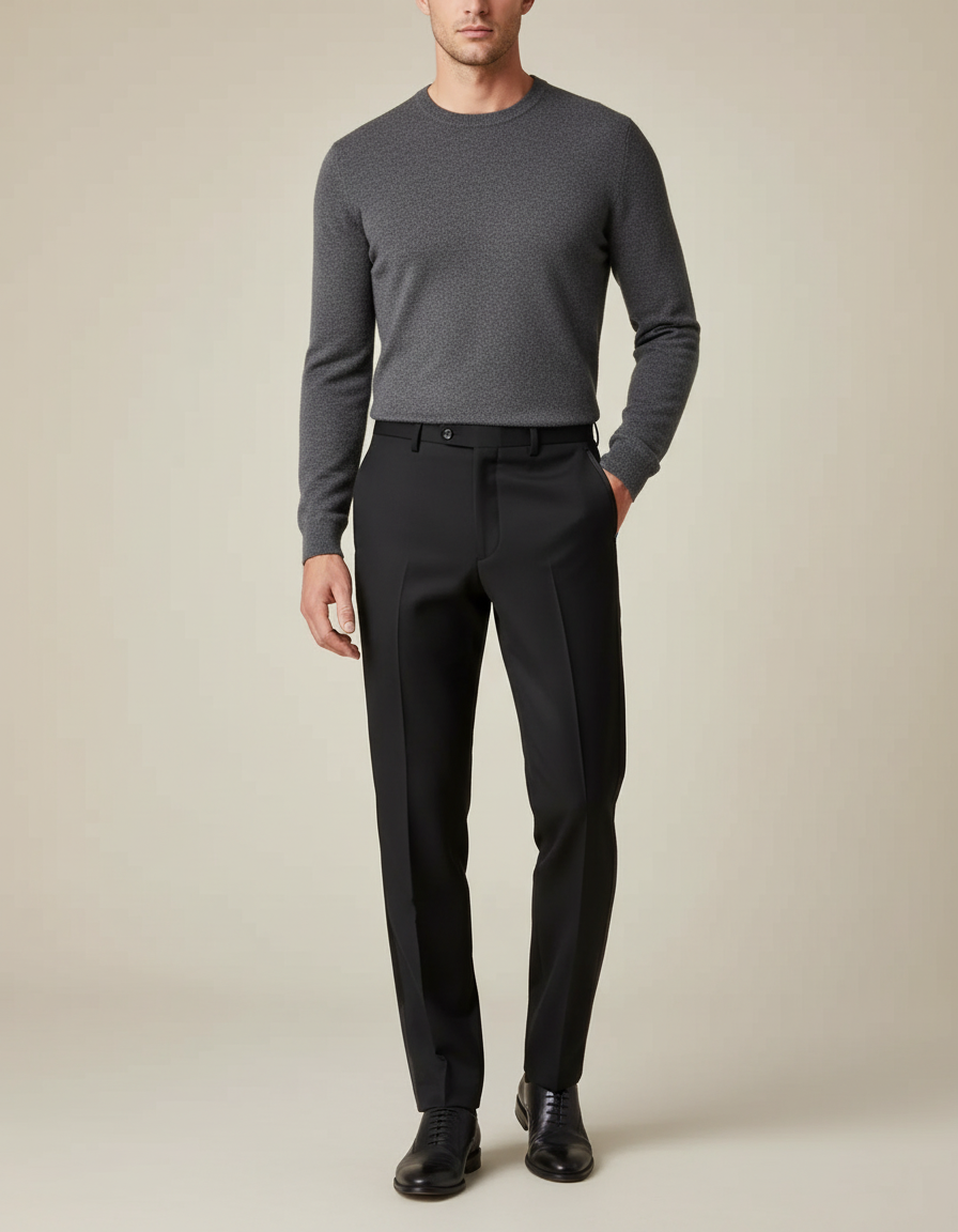 Pantalon Noir Homme Slim Formel Élégant - Gabardine