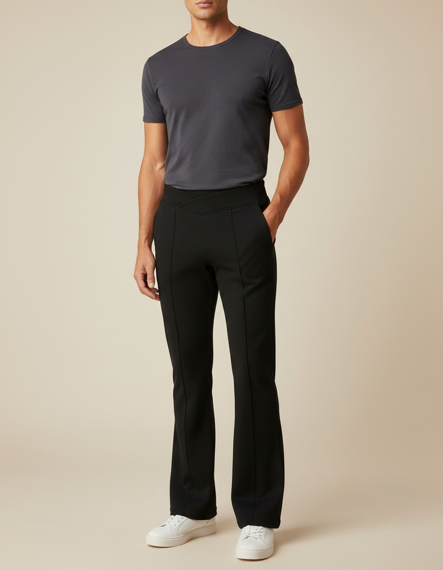 Pantalon Noir Homme Coupe Droite Élégant Décontracté - Polyester