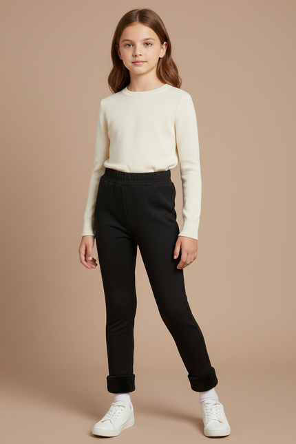 Pantalon Noir Fille Chaud Doux Hiver - Molleton