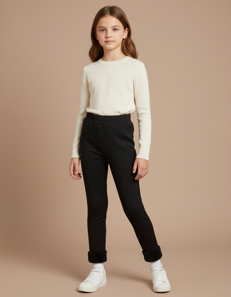 Pantalon Noir Fille Chaud Doux Hiver - Molleton