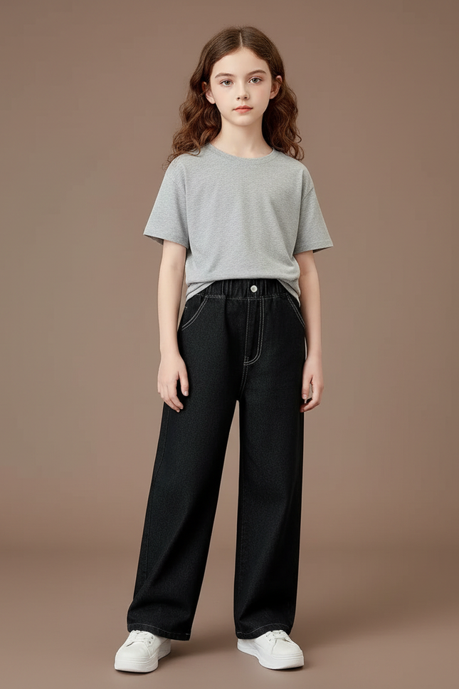 Pantalon Noir Ample Denim Évasé Enfant - Jean