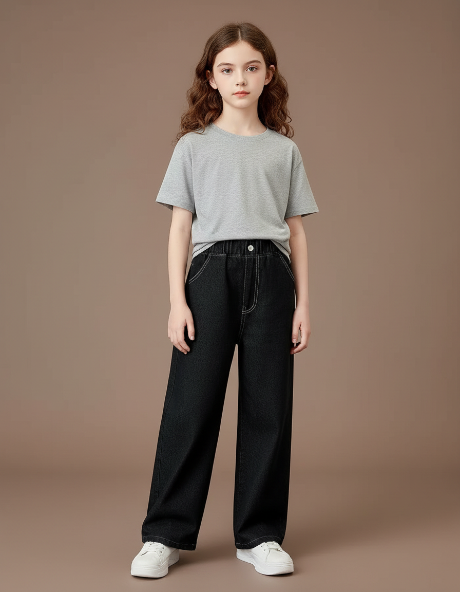 Pantalon Noir Ample Denim Évasé Enfant - Jean