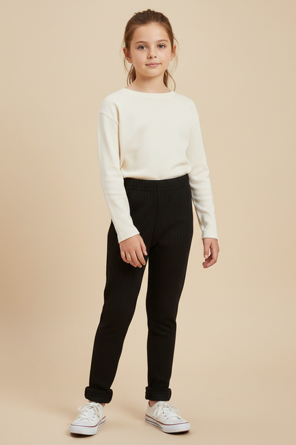Pantalon Noir Côtelé Épais Chaud Enfant - Maille