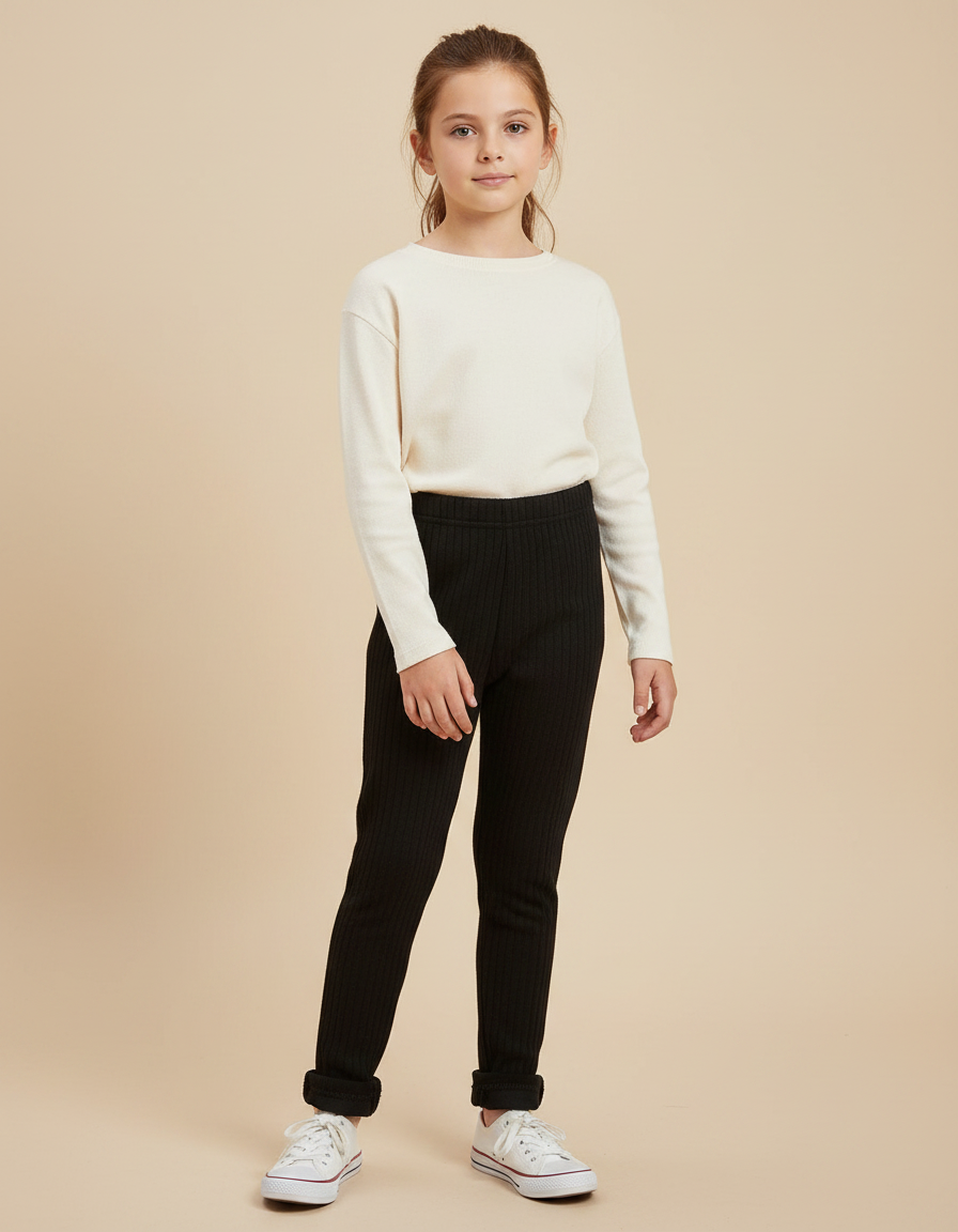Pantalon Noir Côtelé Épais Chaud Enfant - Maille