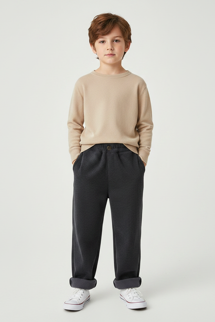 Pantalon Noir Côtelé Ample Décontracté Enfant Élastique - Cordé