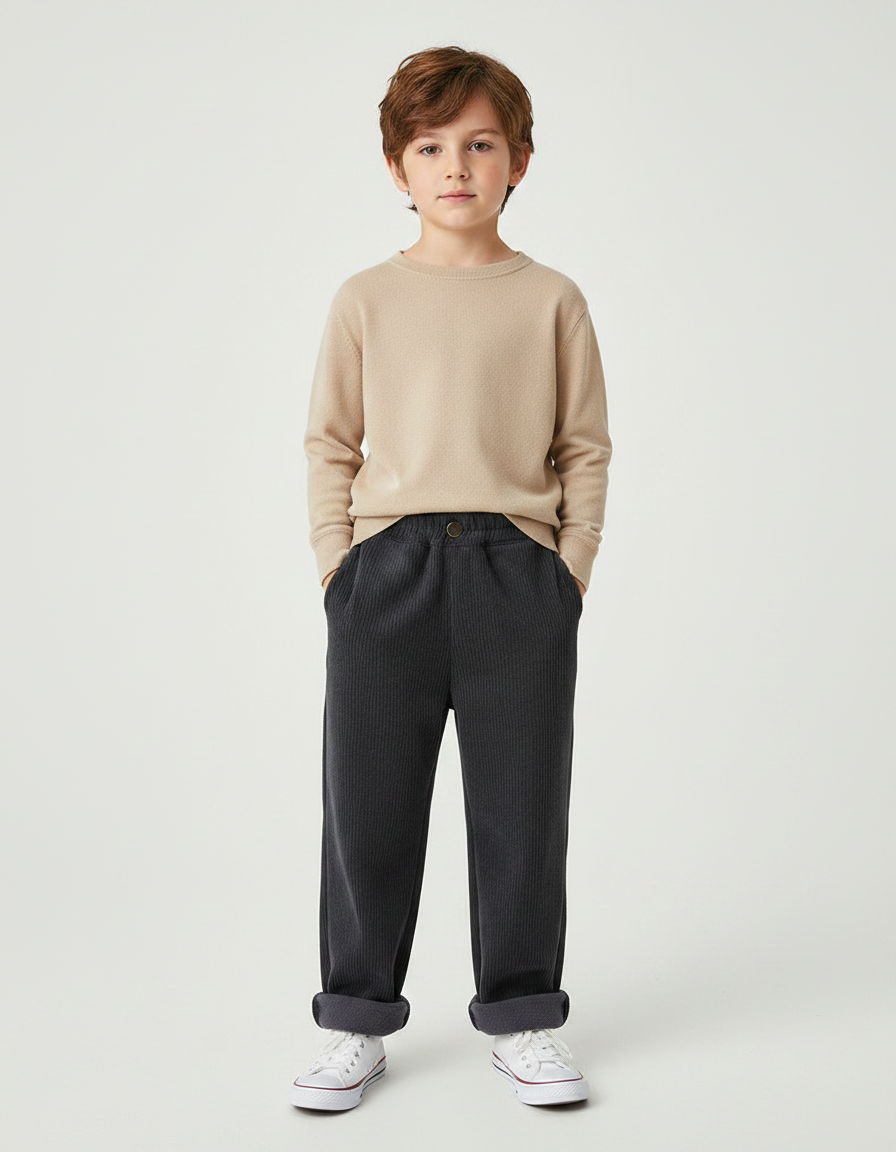 Pantalon Noir Côtelé Ample Décontracté Enfant Élastique - Cordé