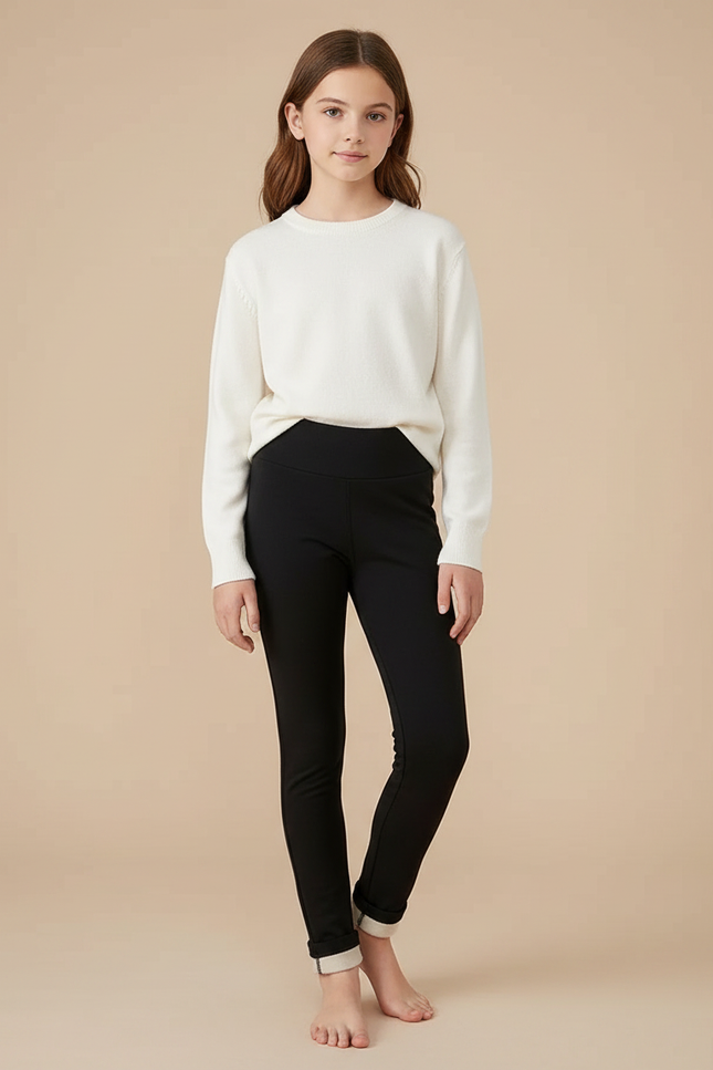 Pantalon Noir Enfant Polaire Chaud Doux Hiver - Molleton