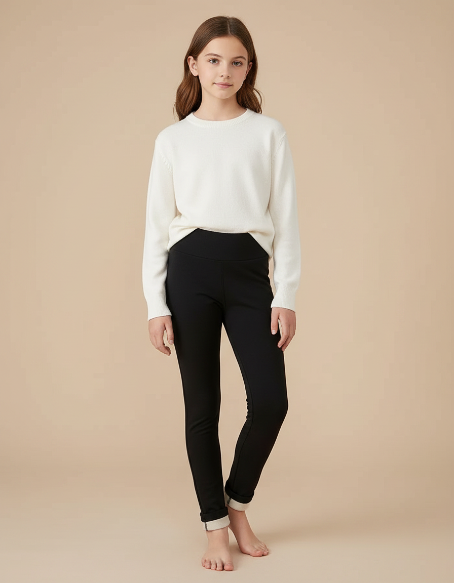 Pantalon Noir Enfant Polaire Chaud Doux Hiver - Molleton