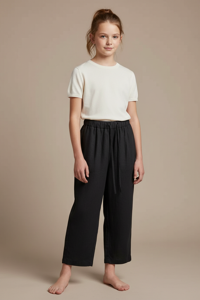 Pantalon Noir Lin Ample Cordon Enfant