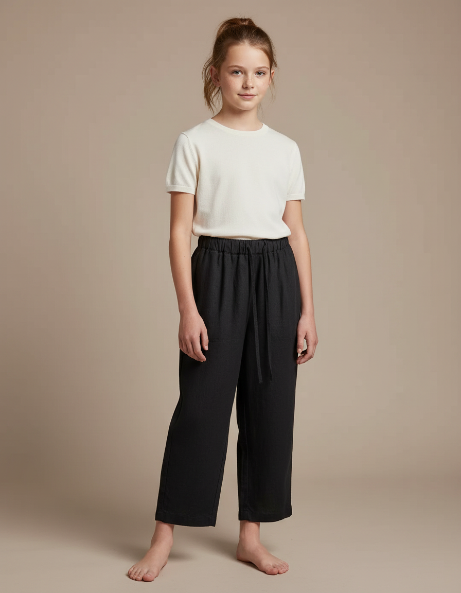 Pantalon Noir Lin Ample Cordon Enfant