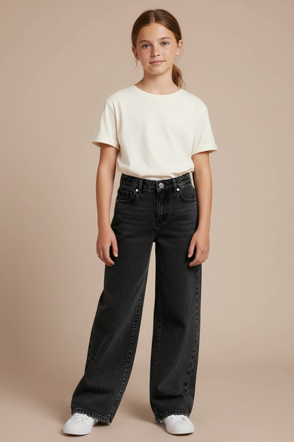 Pantalon Noir Jean Ample Fille Décontracté