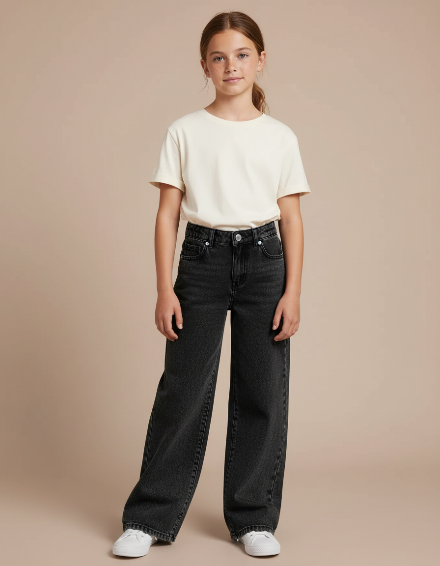 Pantalon Noir Jean Ample Fille Décontracté