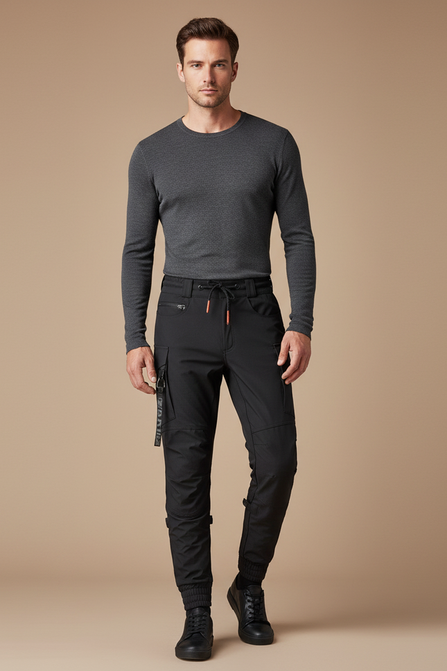Pantalon Noir Cargo Homme Technique Urbain Ajusté - Polyester
