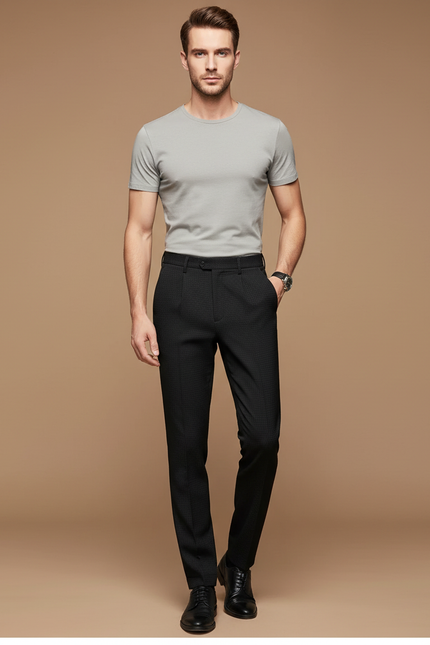 Pantalon Noir Slim Élégant Formel Habillé Texturé - Polyester