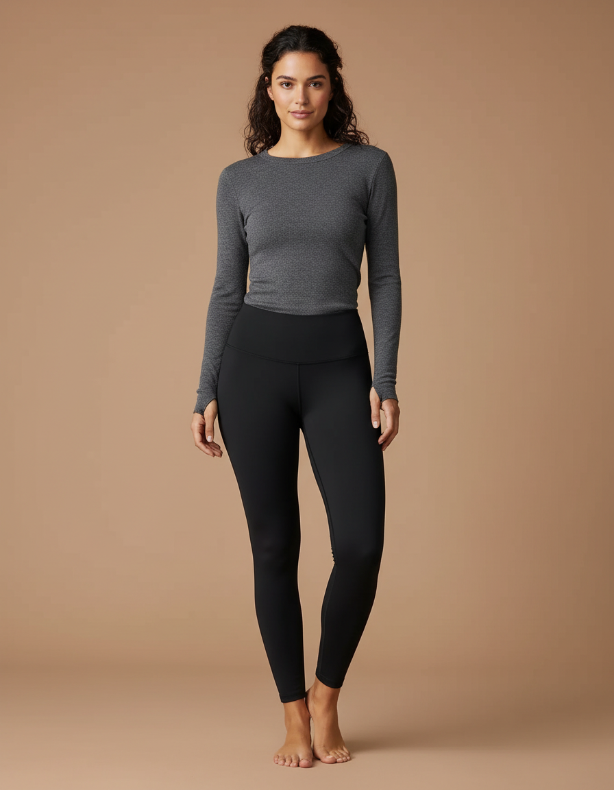 Pantalon Noir Legging Yoga Taille Haute Gainant - Polyester
