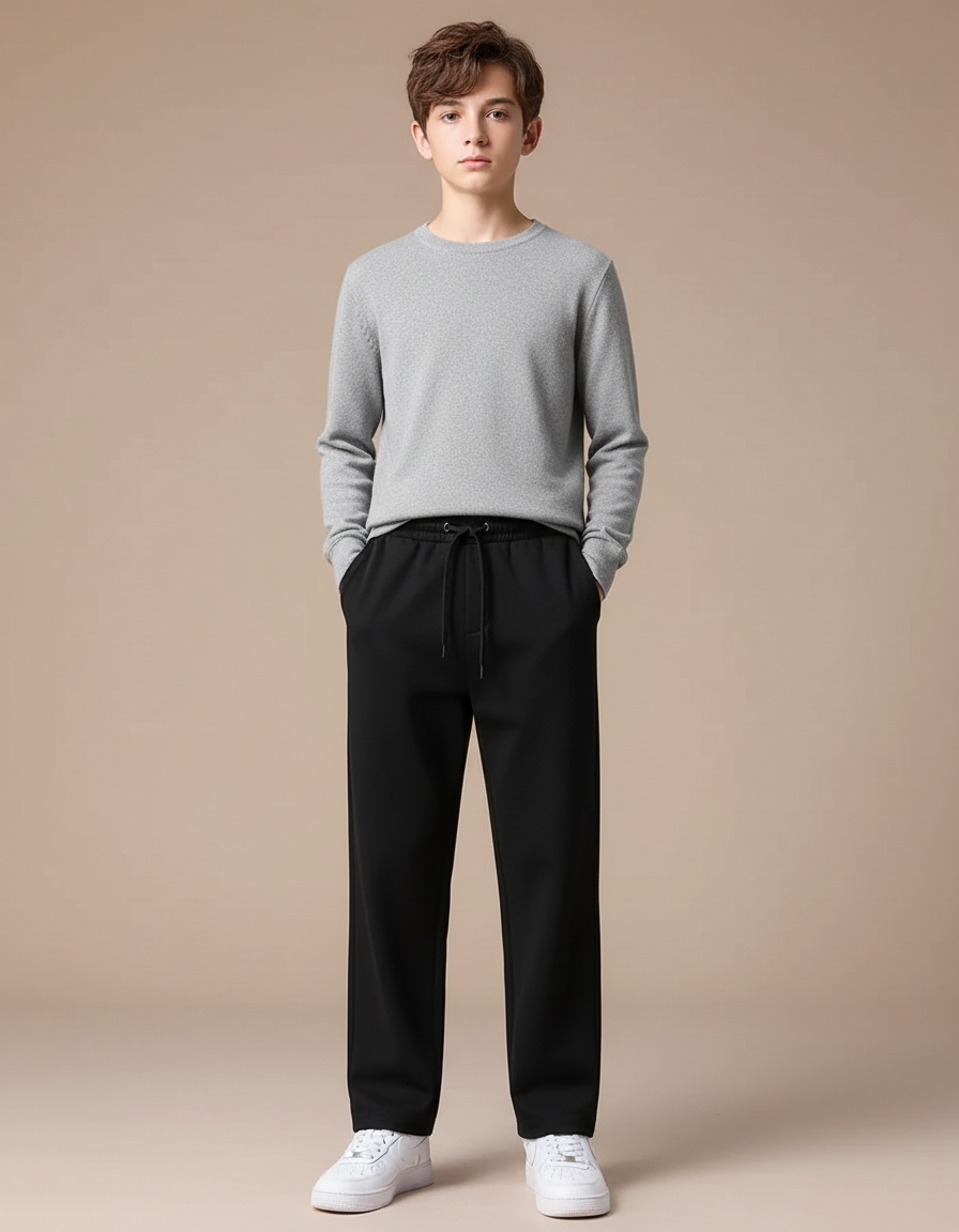 Pantalon Noir Ample Décontracté Velours Garçon - Molleton