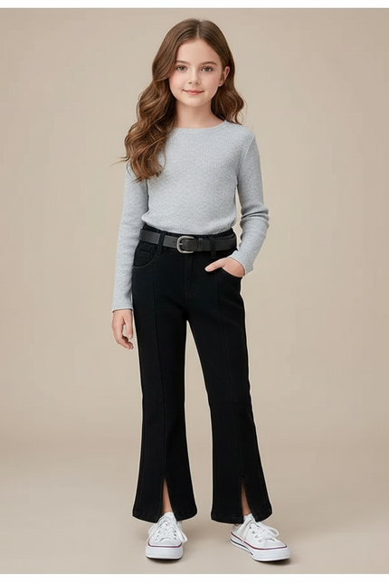 Pantalon Noir Fendu Évasé Fille Élégant - Jean