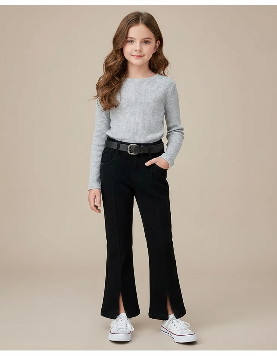 Pantalon Noir Fendu Évasé Fille Élégant - Jean