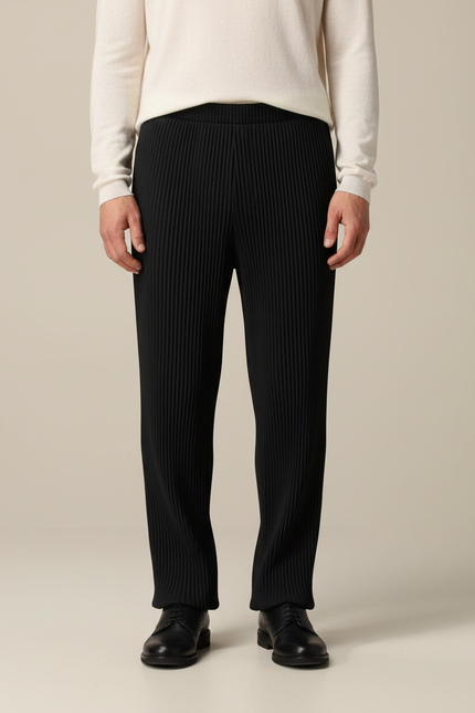 Pantalon Noir Plissé Confortable Ample Décontracté Homme - Polyester
