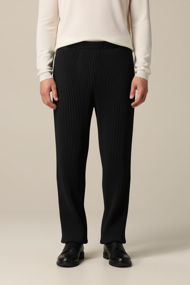 Pantalon Noir Plissé Confortable Ample Décontracté Homme - Polyester