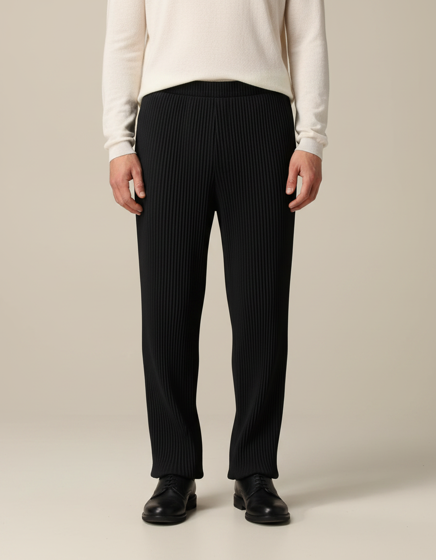 Pantalon Noir Plissé Confortable Ample Décontracté Homme - Polyester