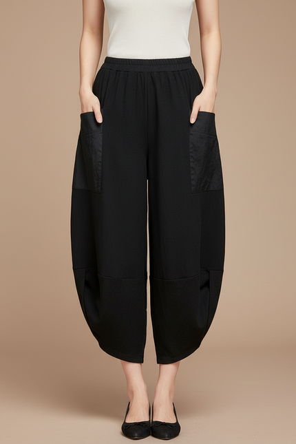 Pantalon Noir Ample Harem Taille Haute Fluide - Viscose