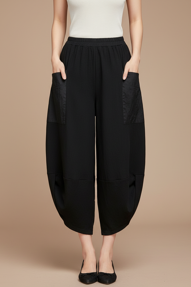Pantalon Noir Ample Harem Taille Haute Fluide - Viscose