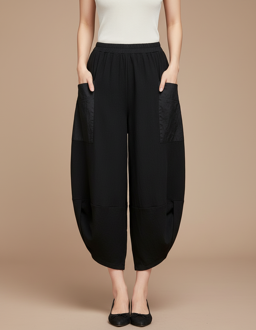 Pantalon Noir Ample Harem Taille Haute Fluide - Viscose