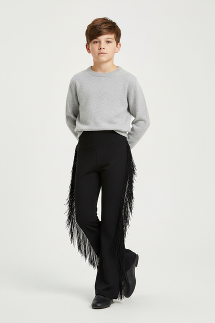 Pantalon Noir Franges Évasé Danse Enfant Garçon - Maille