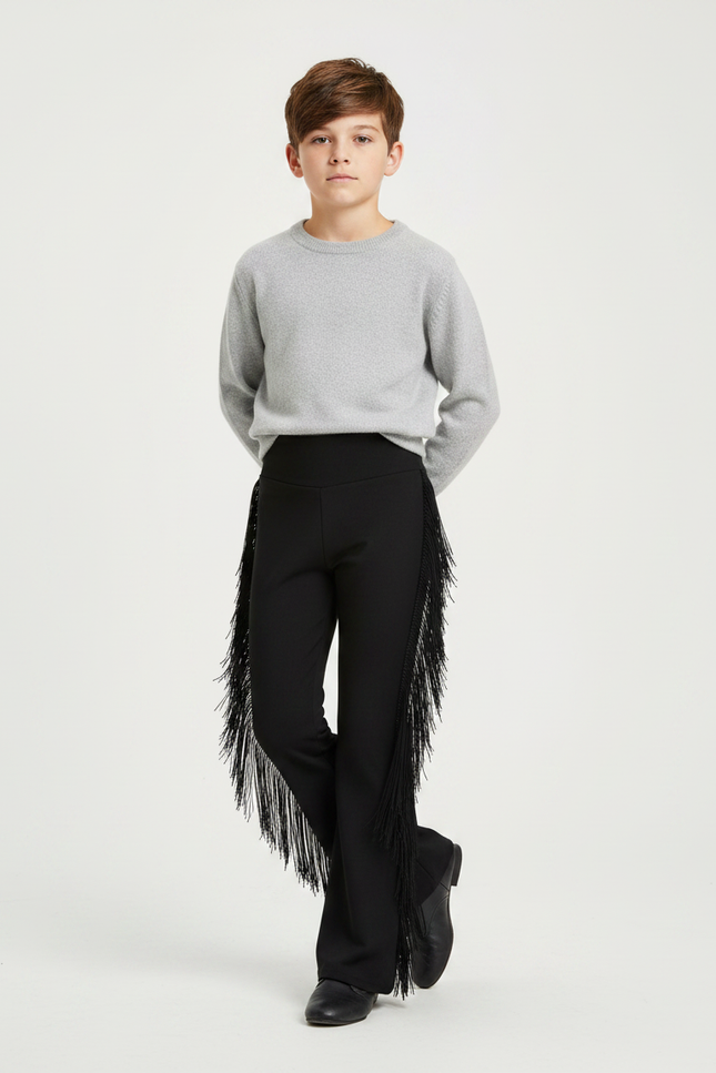 Pantalon Noir Franges Évasé Danse Enfant Garçon - Maille