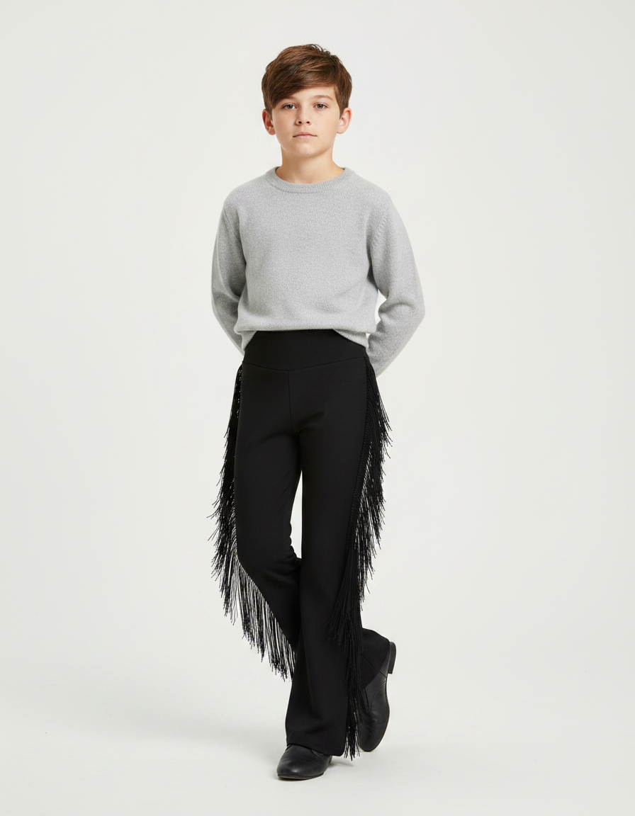 Pantalon Noir Franges Évasé Danse Enfant Garçon - Maille