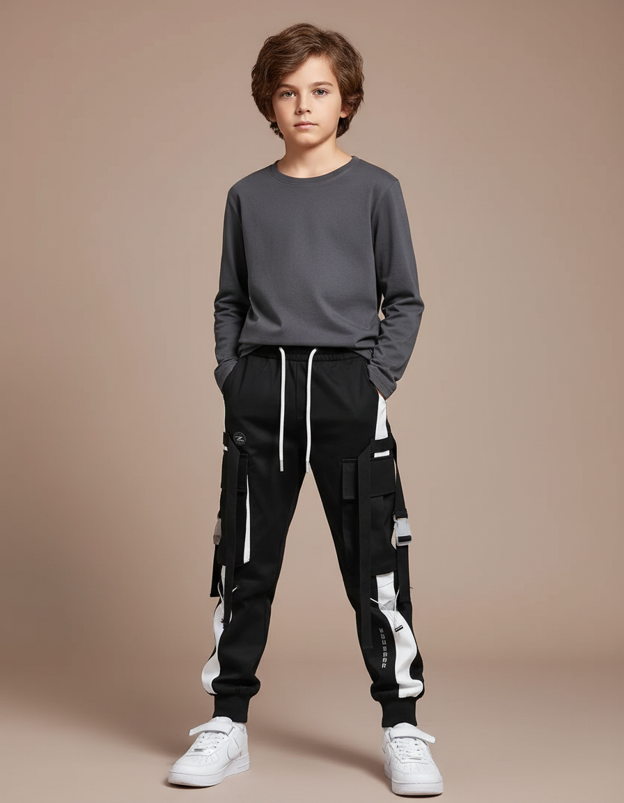 Pantalon Bicolore Noir Et Blanc - Polyester