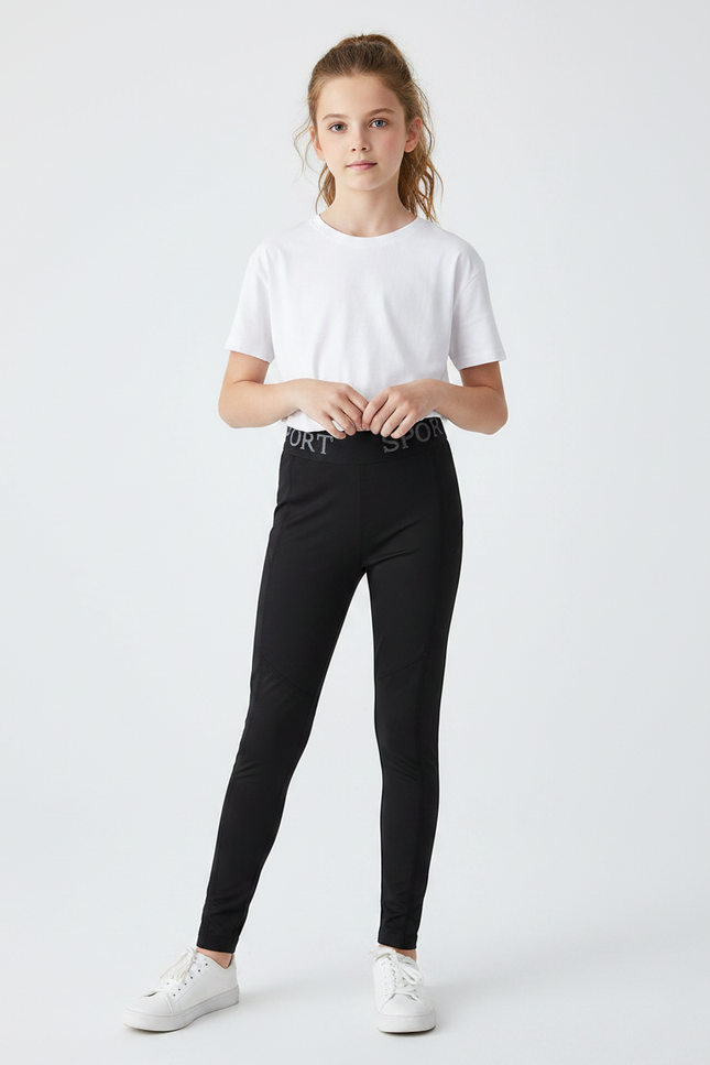 Pantalon Noir Sport Fille Élastique Confortable - Polyester