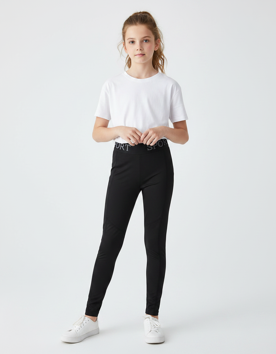 Pantalon Noir Sport Fille Élastique Confortable - Polyester