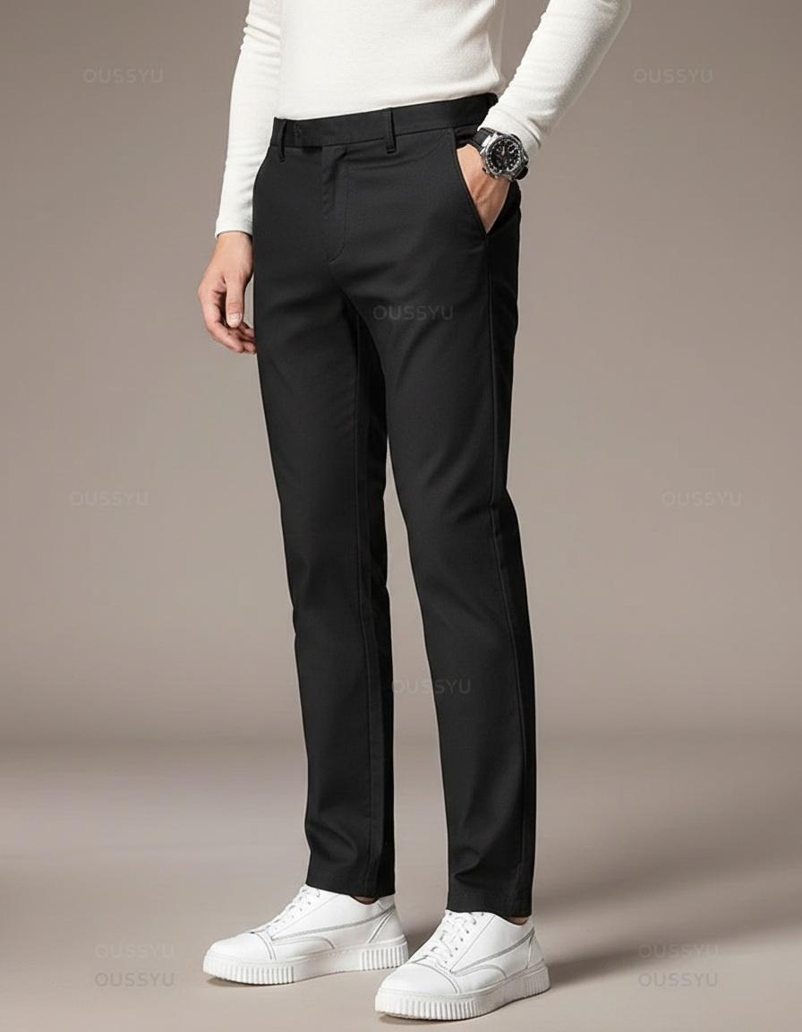 Pantalon Noir Homme Slim Fit Extensible Décontracté - Polyester