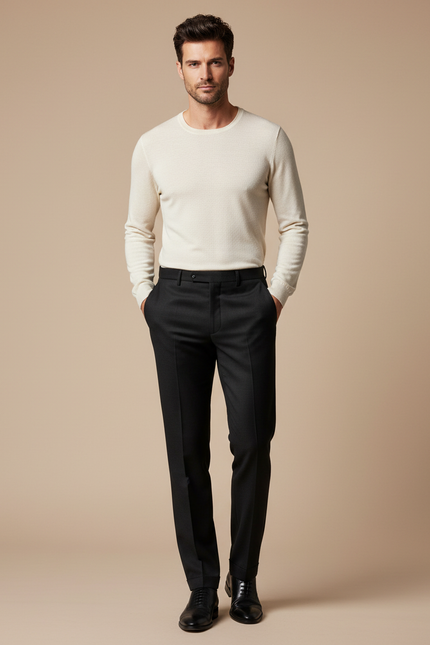 Pantalon Noir Homme Élégant Ajusté Formel Classique - Gabardine