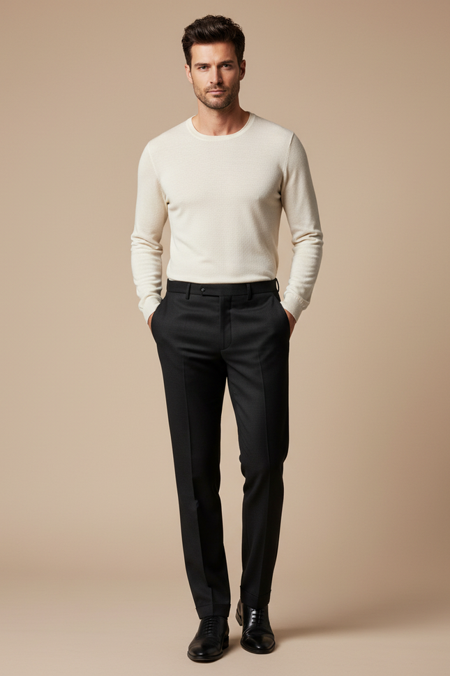 Pantalon Noir Homme Élégant Ajusté Formel Classique - Gabardine