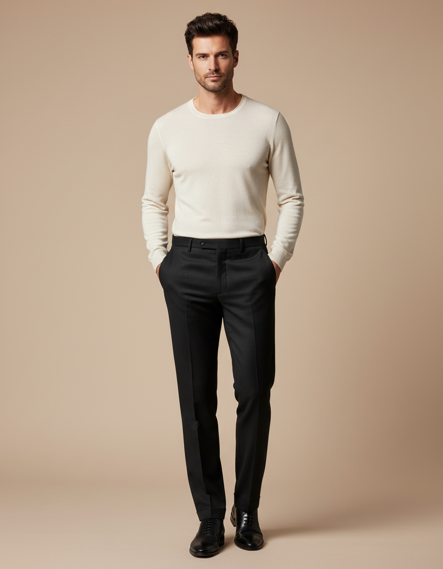 Pantalon Noir Homme Élégant Ajusté Formel Classique - Gabardine